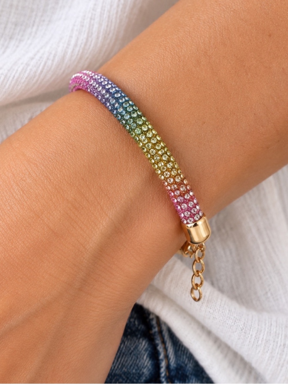 Rainbow rhinestone rope bracelet with extender